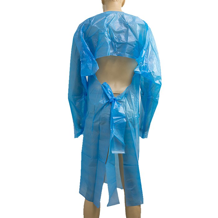 مريلة ثوب العزلة CPE يمكن التخلص منها بأكمام طويلة من البلاستيك المقاوم للماء