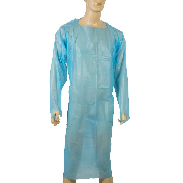 مريلة ثوب العزلة CPE يمكن التخلص منها بأكمام طويلة من البلاستيك المقاوم للماء